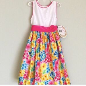 American Princess Girls Fancy Dress Colorful Flowers withPink Sash Sz 7